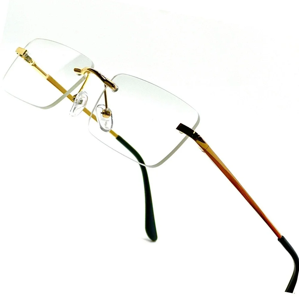 Women Sunglasses Fashion Rimless‎ Rectangle Gold Frame Clear Lens Hip Hop UV400